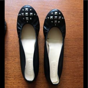Like NEW Jcrew black leather studded flats sz 9